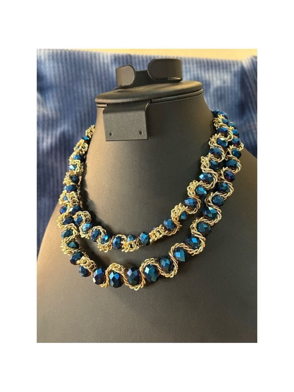 Women's amazing Blue AB Beads & Gold chain Necklace